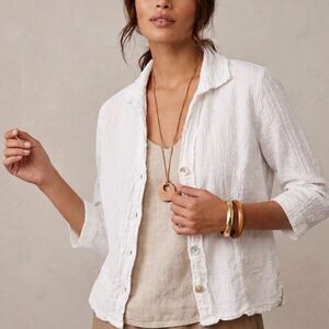 Cut Loose Textured White Gauze Blouse Shirt Size Minimalist Lagenlook Coastal